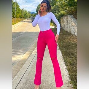 Bright Pink Flared Jeans